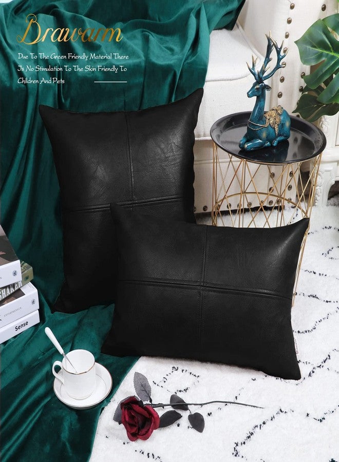 BRAWARM Faux Leather Throw Pillow Covers 22 X 22 Inches, Black Leather Pillow Cover, Hand Stitched Leather Decorative Pillow Cover for Couch Sofa Bed Living Room Home Garden - Image 4